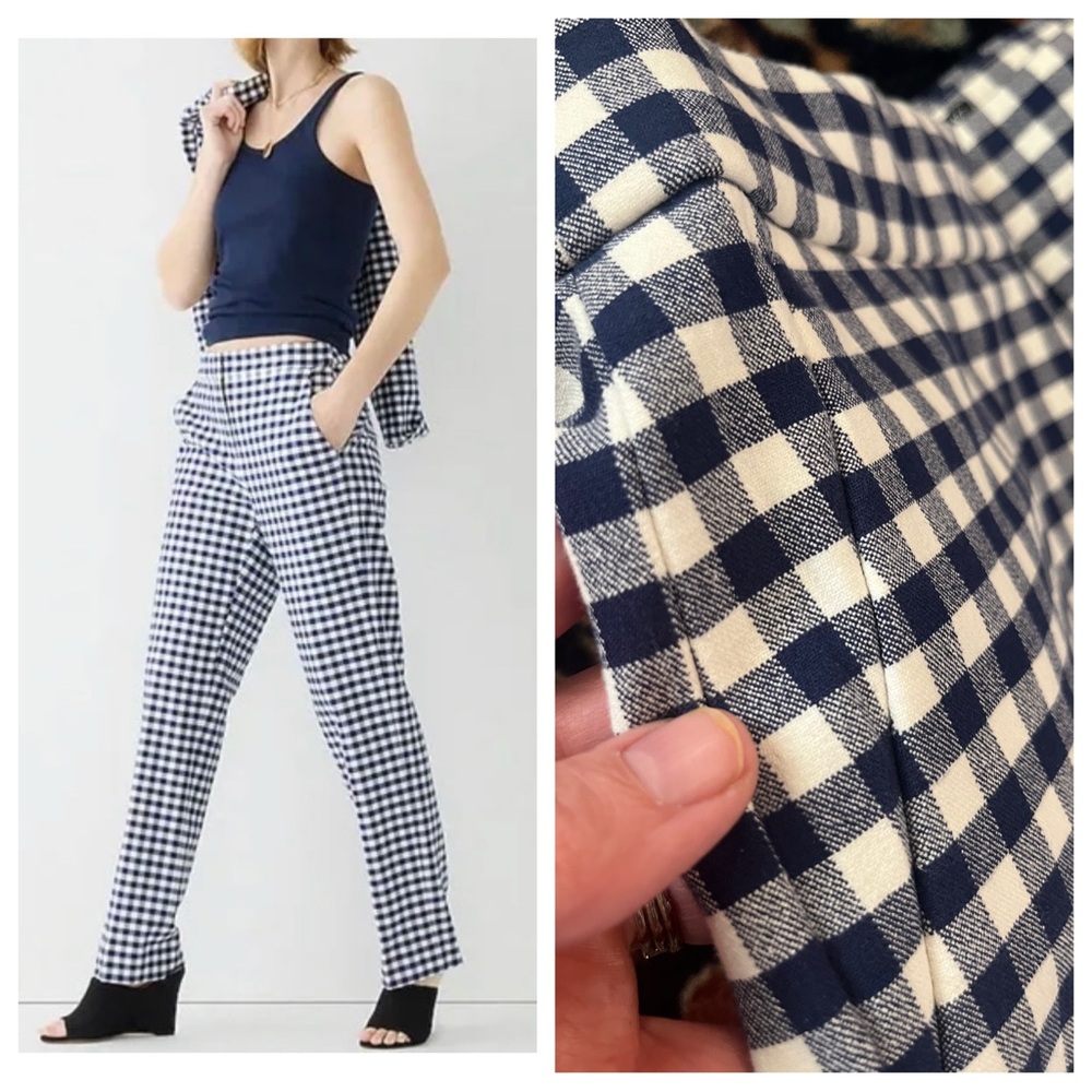 J Crew Kate Straight Leg Gingham Pant owork trousers ankle blue and white 6